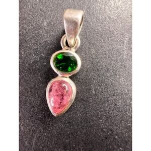 NEW Pink tourmaline and chrome diopside sterling silver pendant 1.47 grams